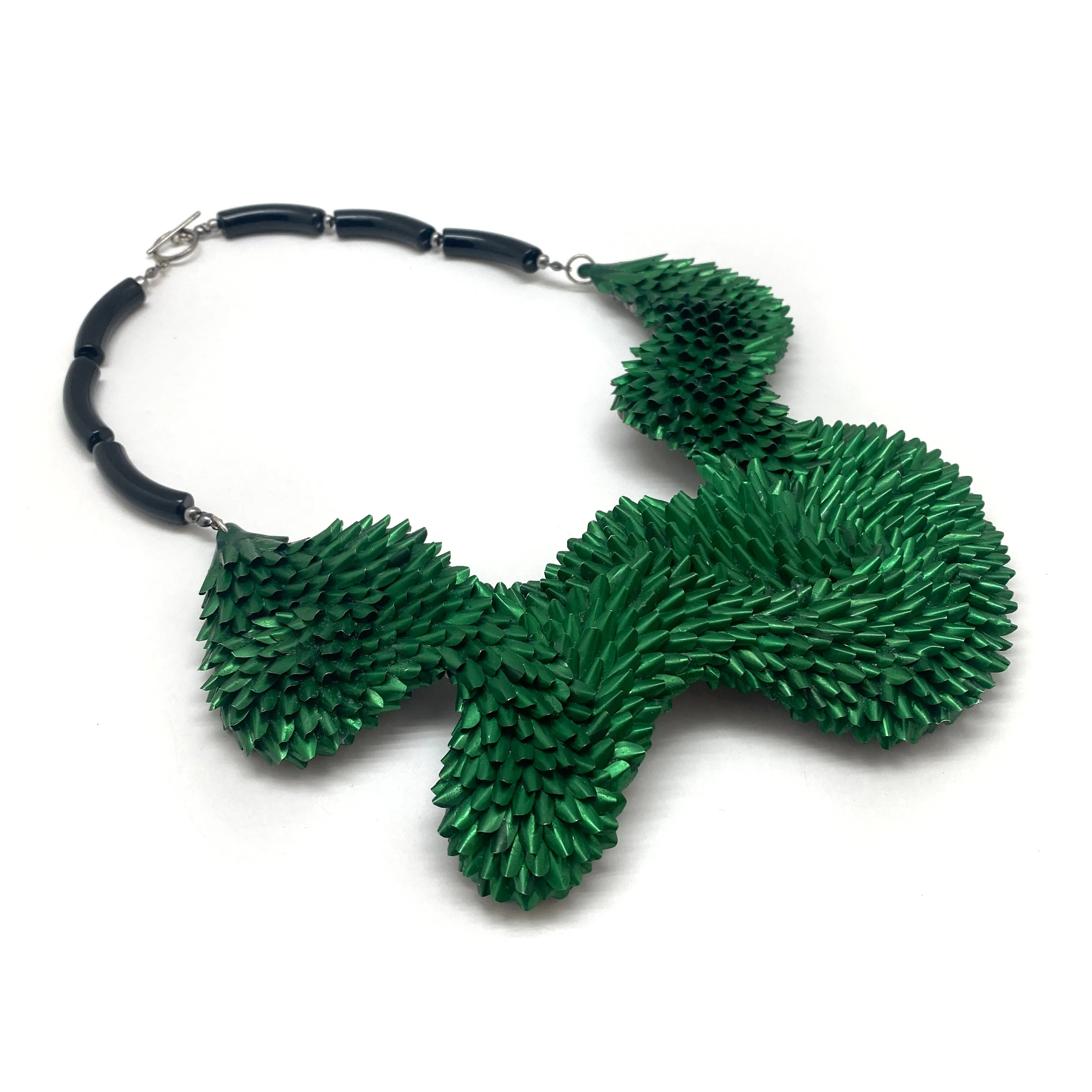 Dark Green Textured Aluminum Necklace