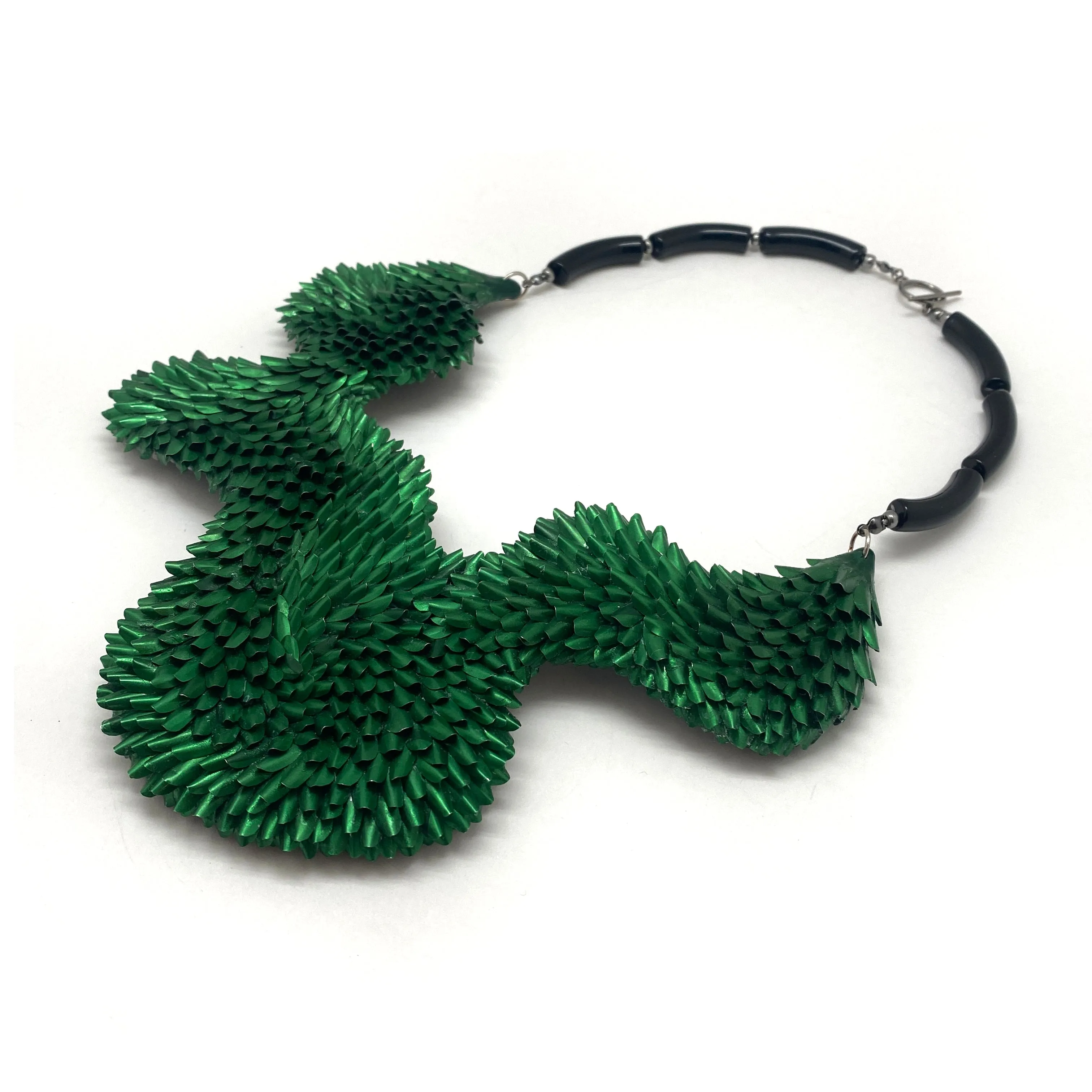 Dark Green Textured Aluminum Necklace