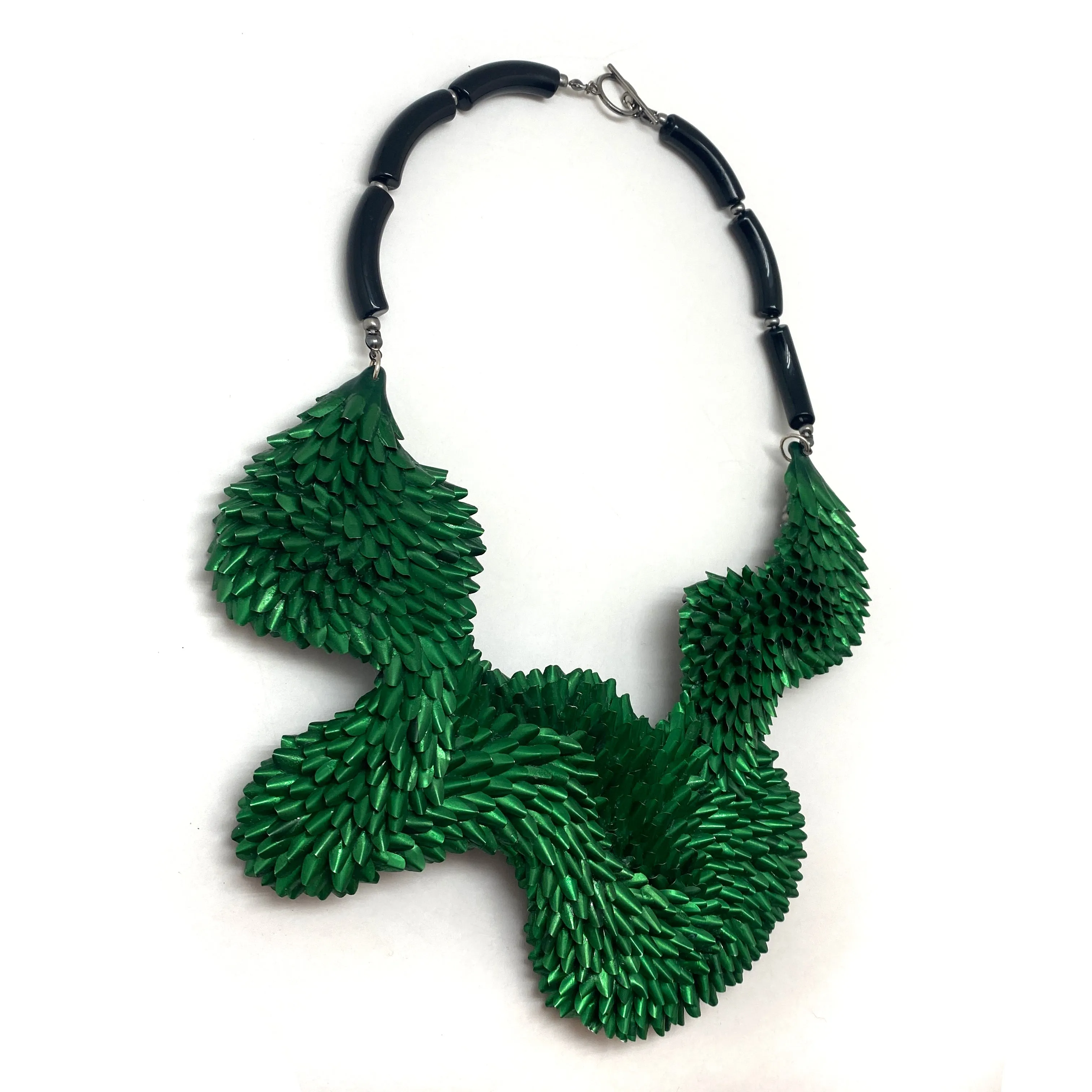 Dark Green Textured Aluminum Necklace