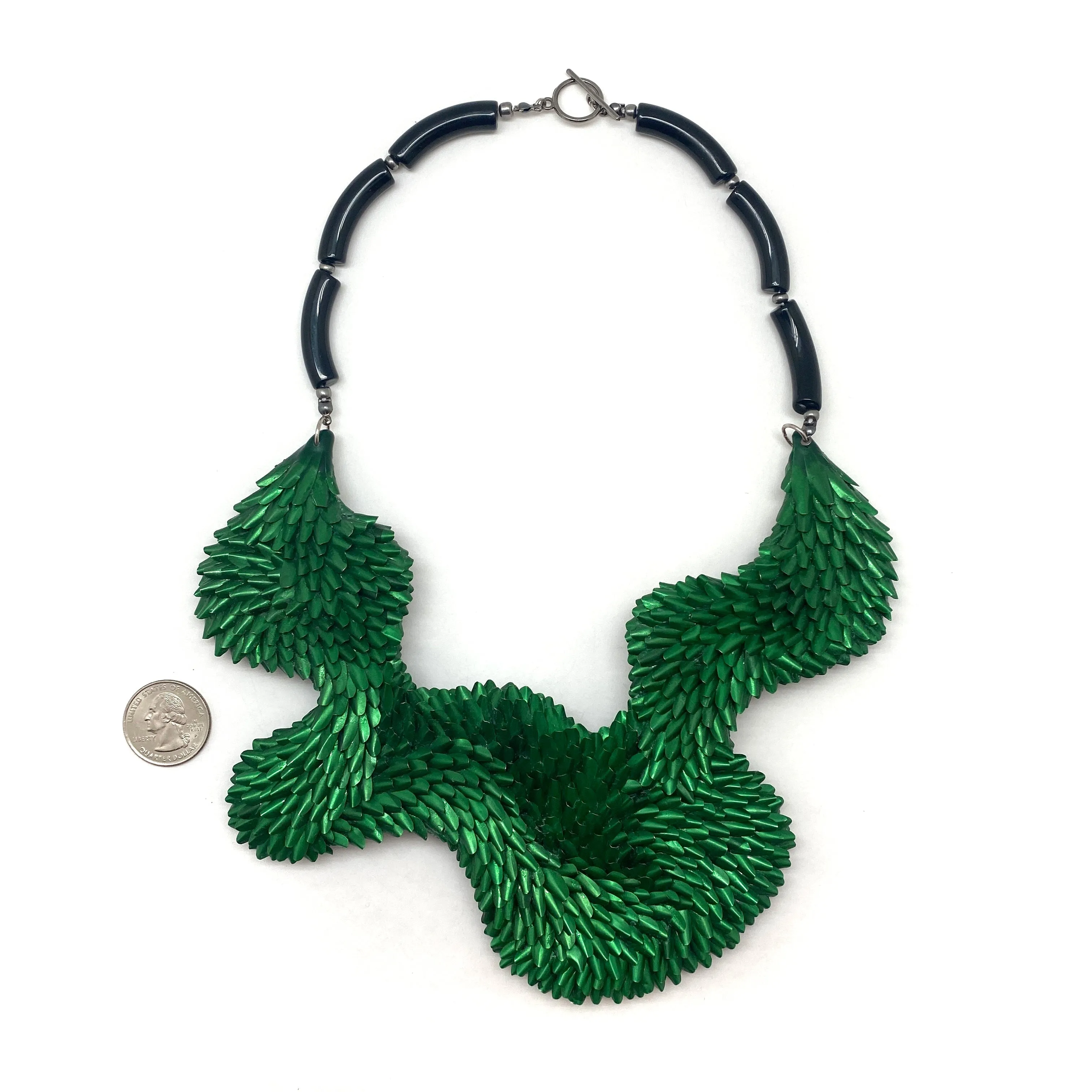 Dark Green Textured Aluminum Necklace