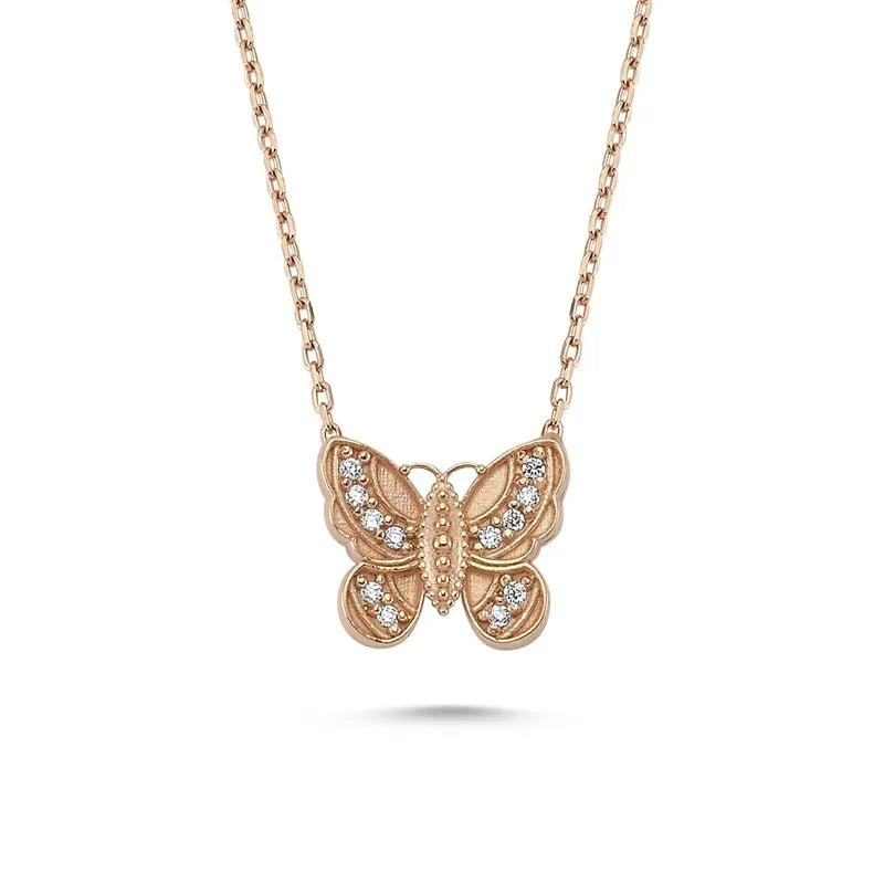 Delicate Butterfly Necklace With Pendant in Rose Gold