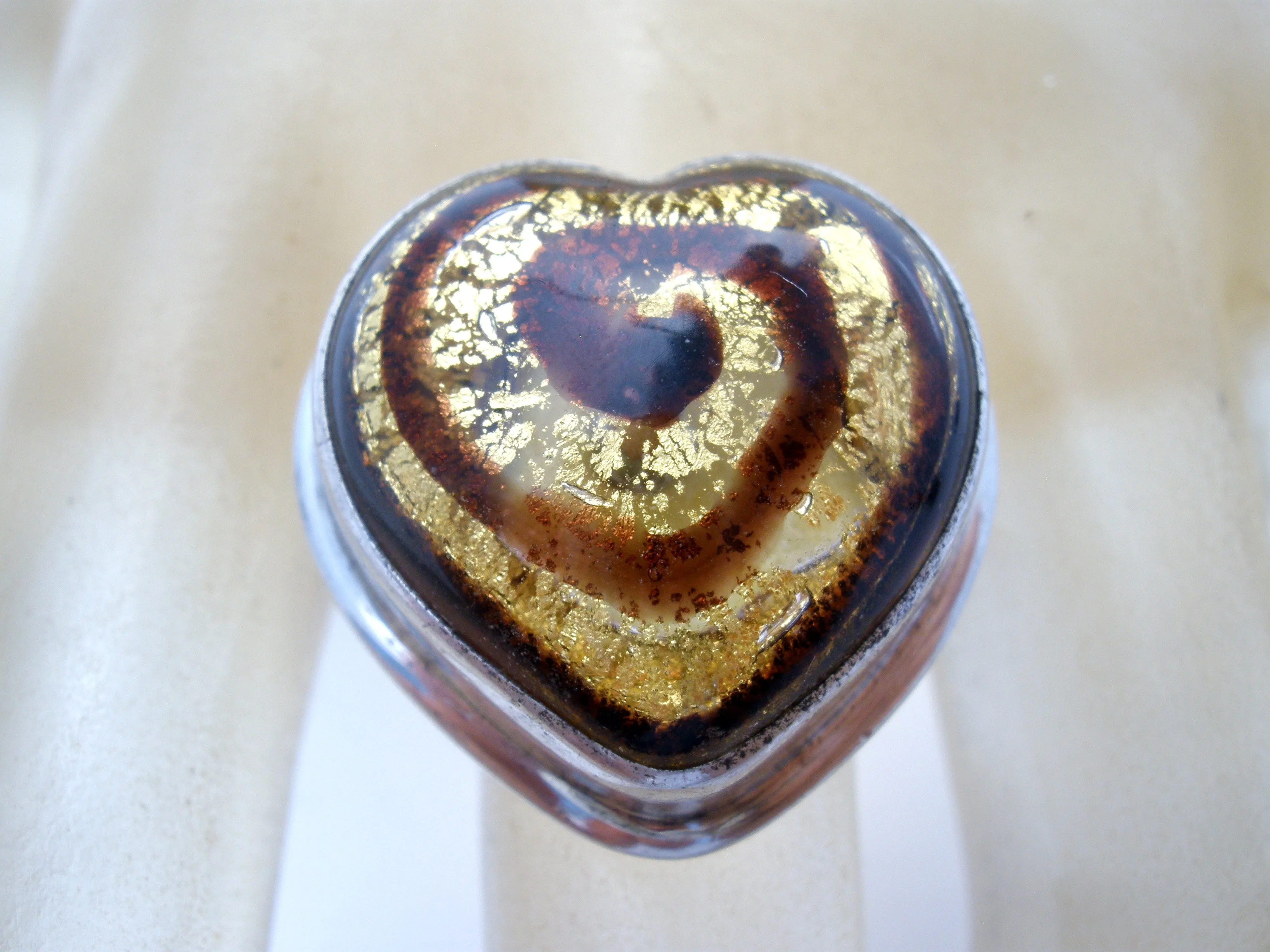 Dichroic Glass Heart Ring Sterling Silver Size 7 Artafacts