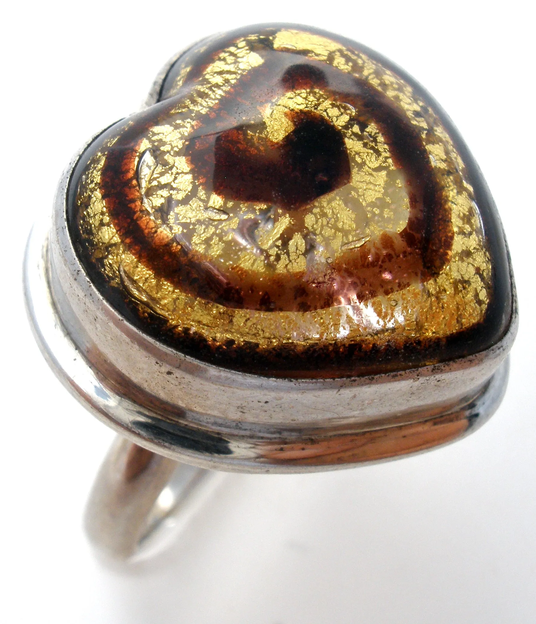 Dichroic Glass Heart Ring Sterling Silver Size 7 Artafacts