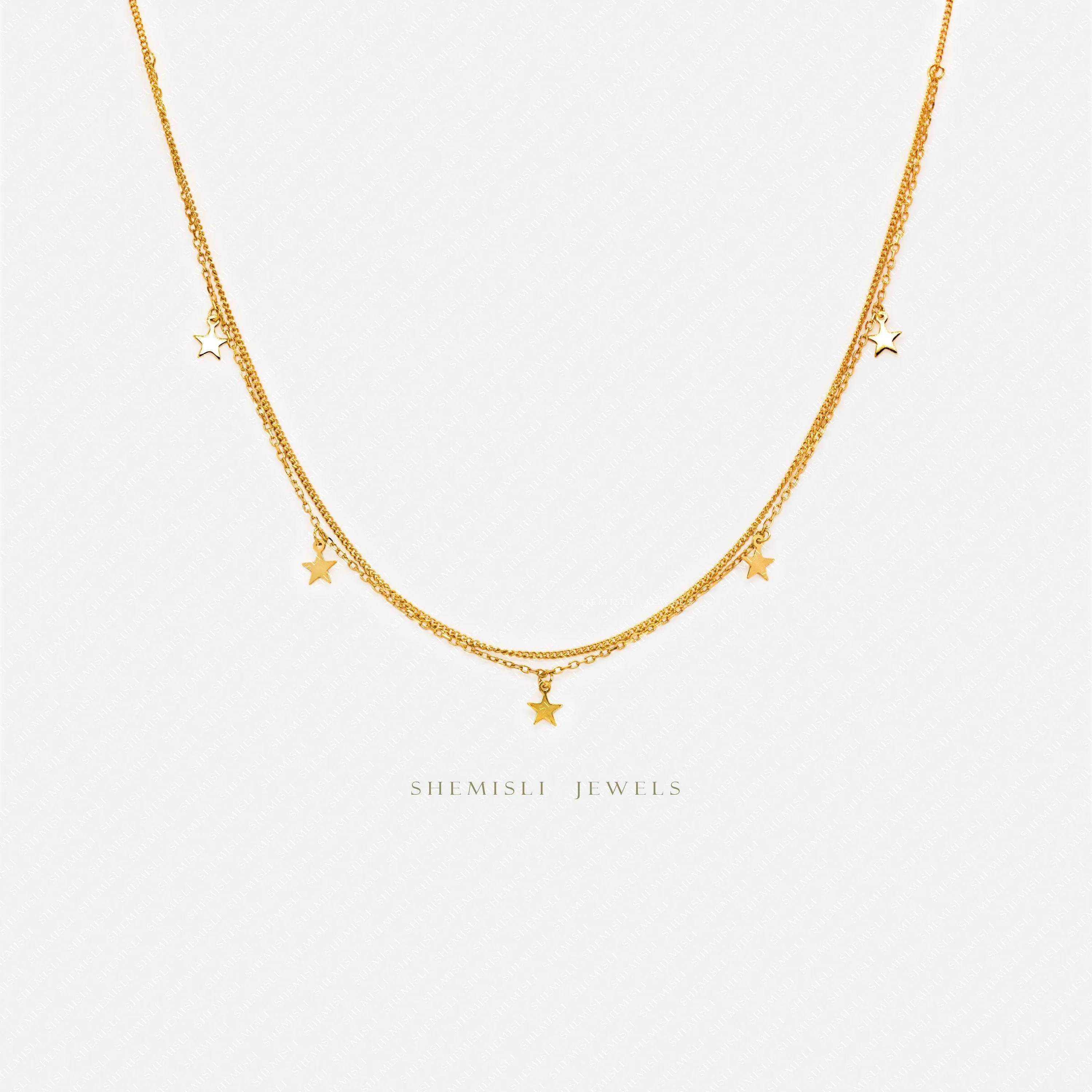 Double Strand Tiny Star Necklace, Silver or Gold Plated  (15.75" 1.25") SHEMISLI - SN023