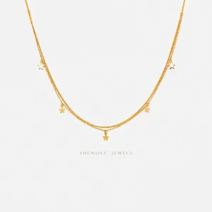 Double Strand Tiny Star Necklace, Silver or Gold Plated  (15.75" 1.25") SHEMISLI - SN023