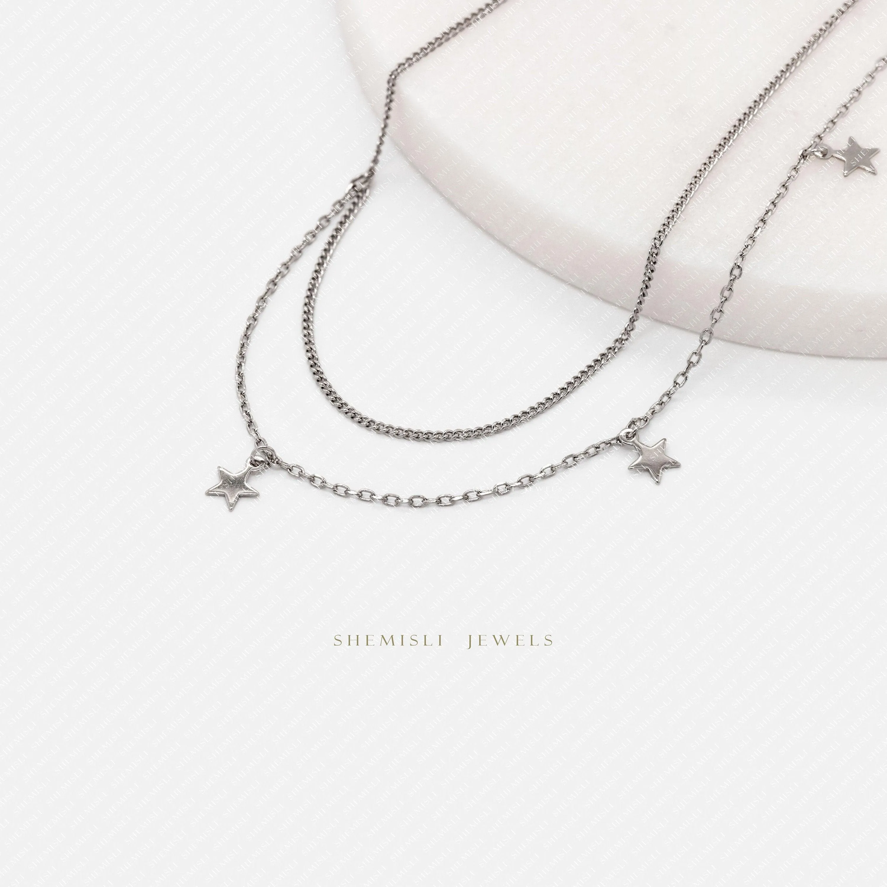 Double Strand Tiny Star Necklace, Silver or Gold Plated  (15.75" 1.25") SHEMISLI - SN023