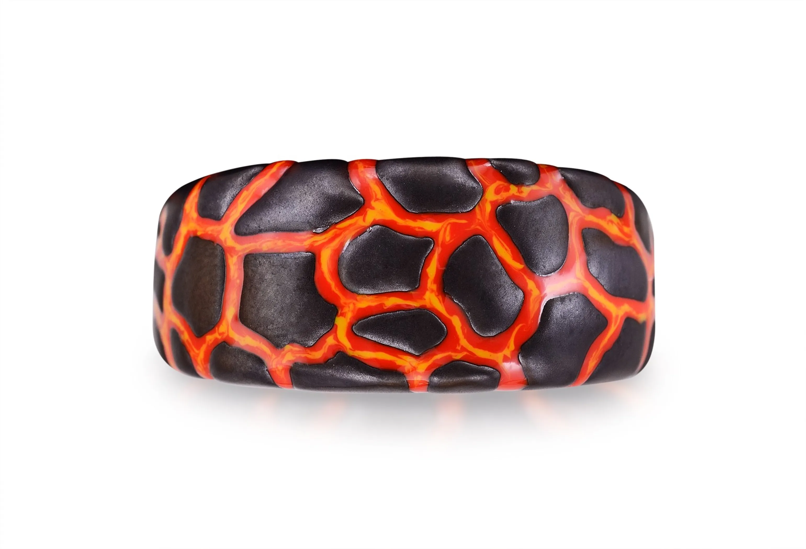 Earth & Fire Black Rhodium Plated Sterling Silver Textured Red Orange Enamel Band Ring