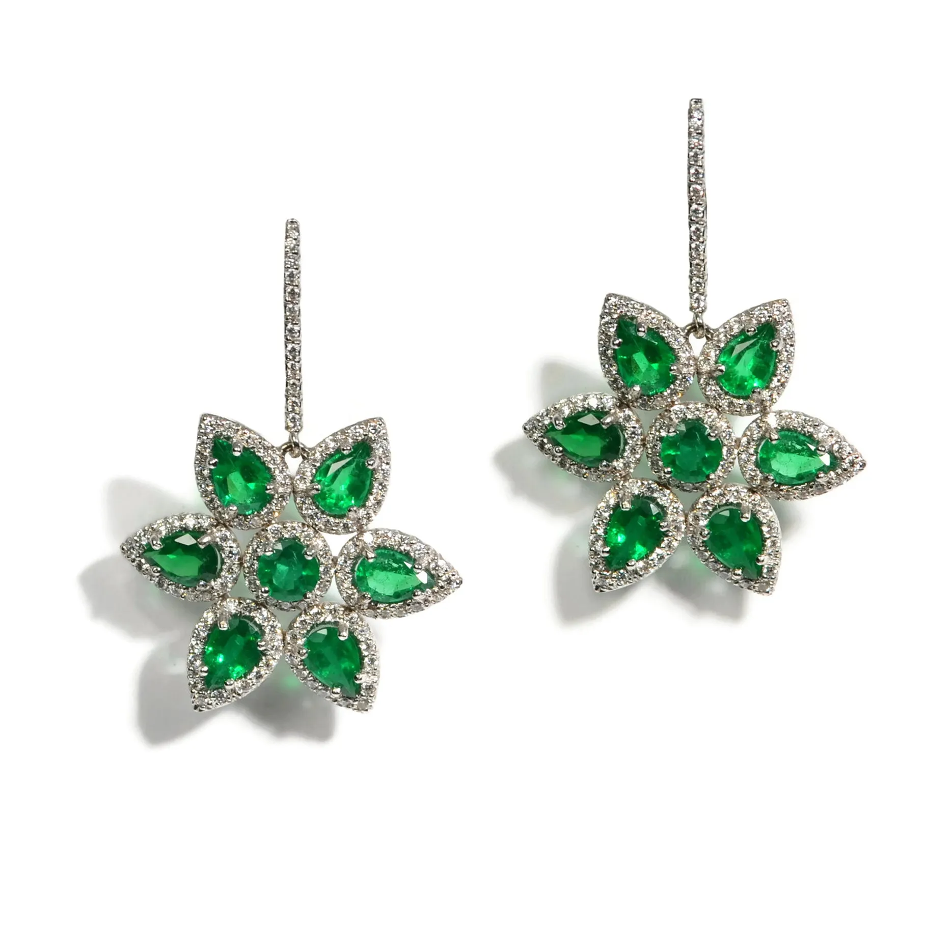 Eclat Jewels - One of a Kind Flower Earrings with Emeralds and Diamonds