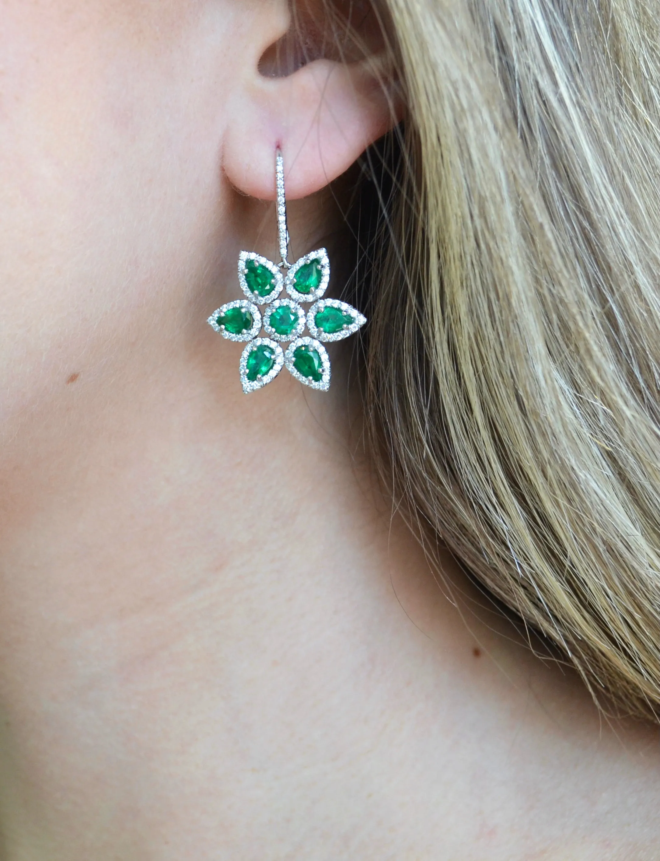 Eclat Jewels - One of a Kind Flower Earrings with Emeralds and Diamonds