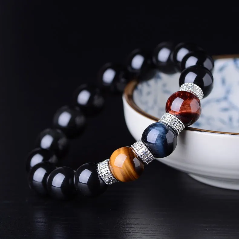 Explosive Obsidian Bracelet Colorful Eyes Black Sparkle