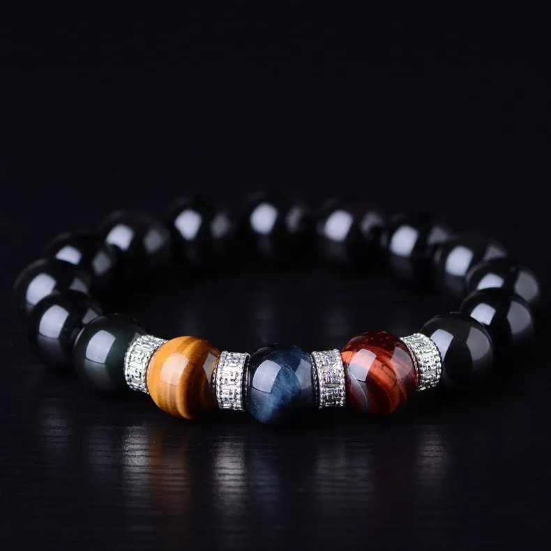 Explosive Obsidian Bracelet Colorful Eyes Black Sparkle