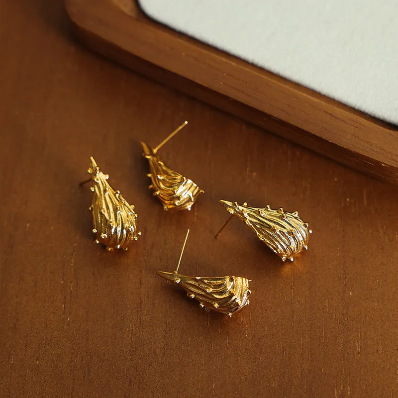 Exquisite Titanium and Steel Gold-Plated Earrings with Unique Irregular Drop Design