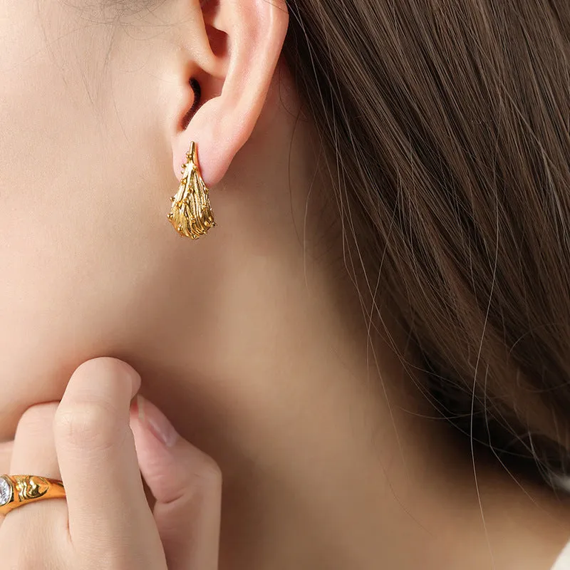 Exquisite Titanium and Steel Gold-Plated Earrings with Unique Irregular Drop Design