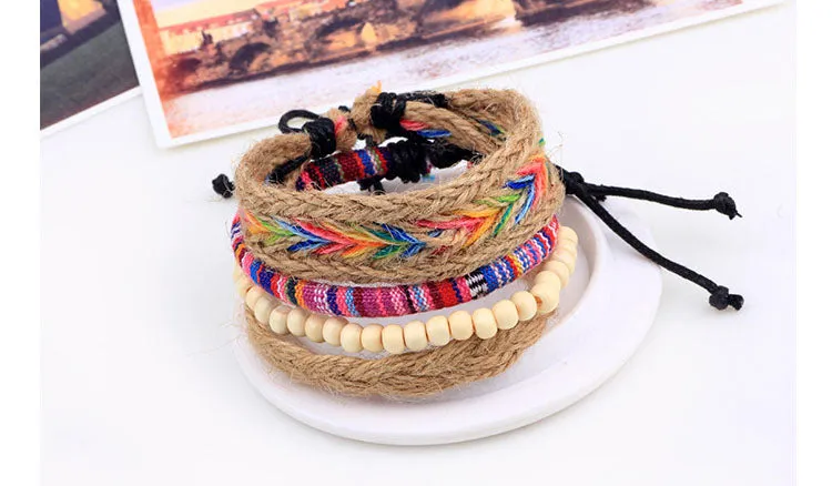 Fashion Colorful Hemp Rope Braided Beaded Bracelet