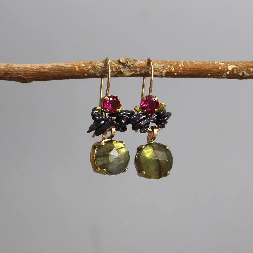 Fuchsia Zircon Labradorite Bowtie Earrigs