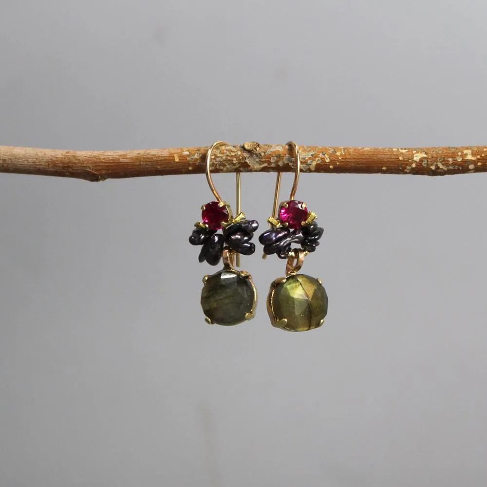 Fuchsia Zircon Labradorite Bowtie Earrigs