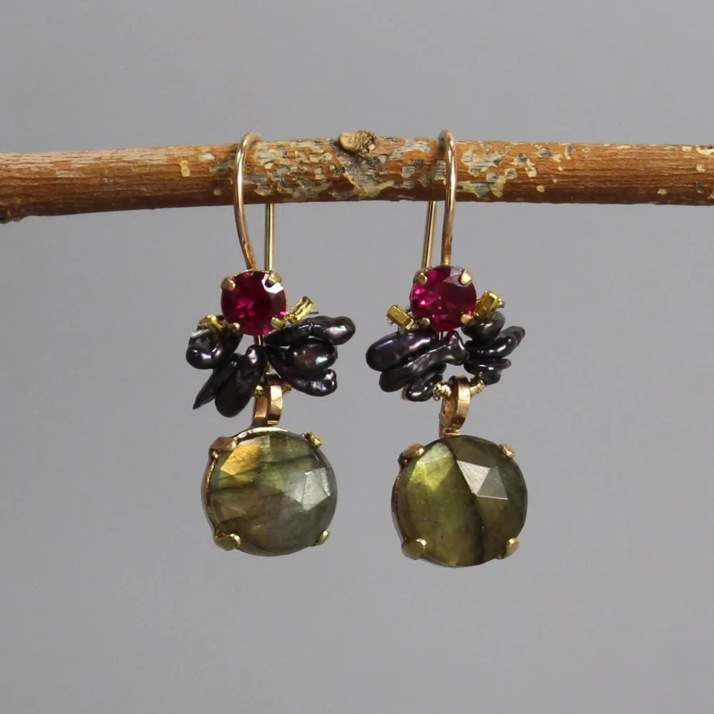 Fuchsia Zircon Labradorite Bowtie Earrigs