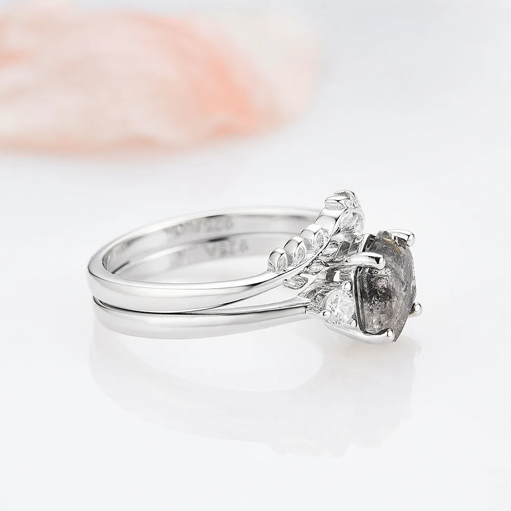 Galaxy Raw Salt & Pepper Diamond (Herkimer Diamond) Ring Set- 925 Sterling Silver