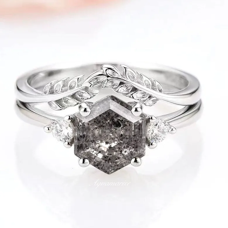 Galaxy Raw Salt & Pepper Diamond (Herkimer Diamond) Ring Set- 925 Sterling Silver