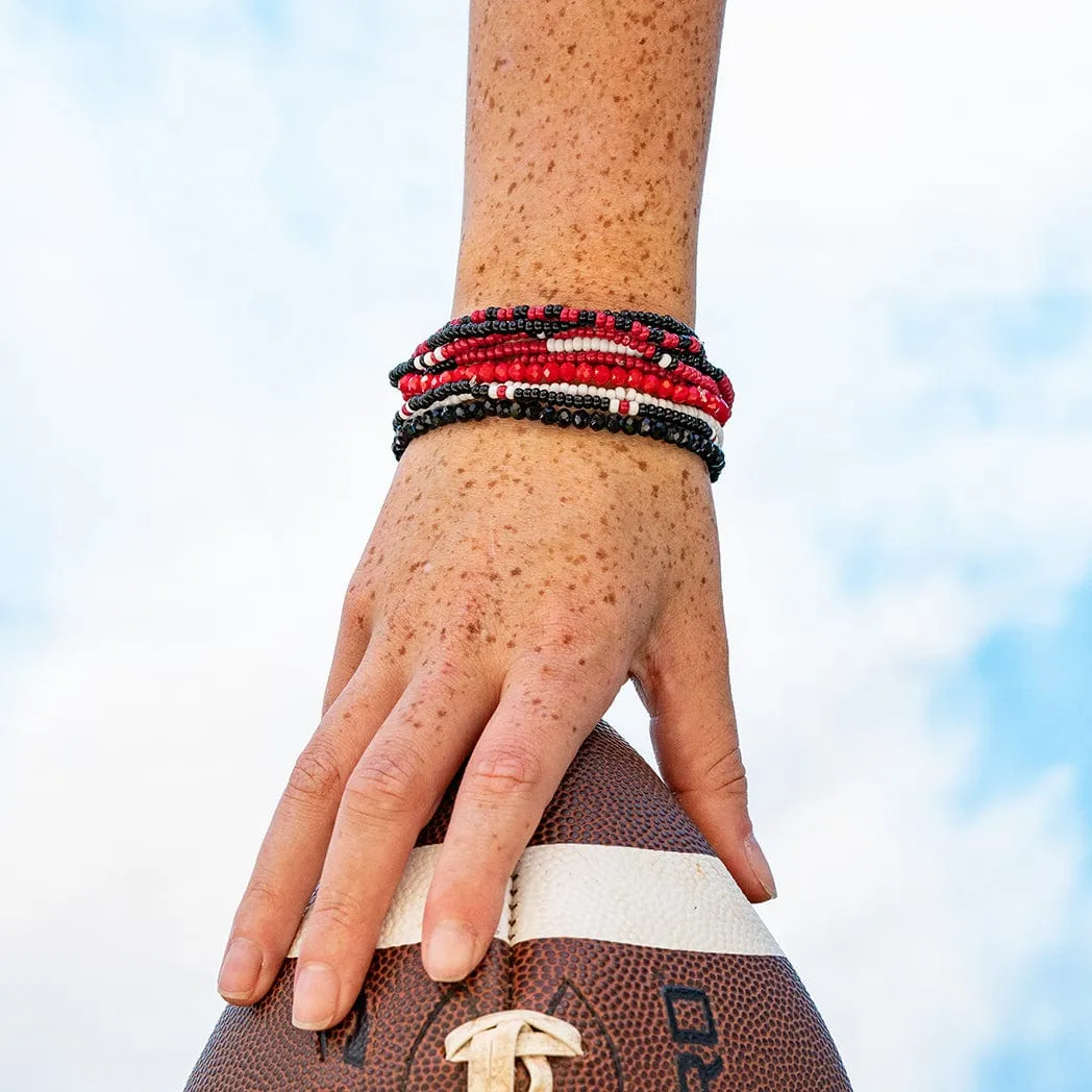 Game Day Color Block Beaded 10 Strand Stretch Bracelets Red   Black