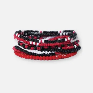 Game Day Color Block Beaded 10 Strand Stretch Bracelets Red   Black