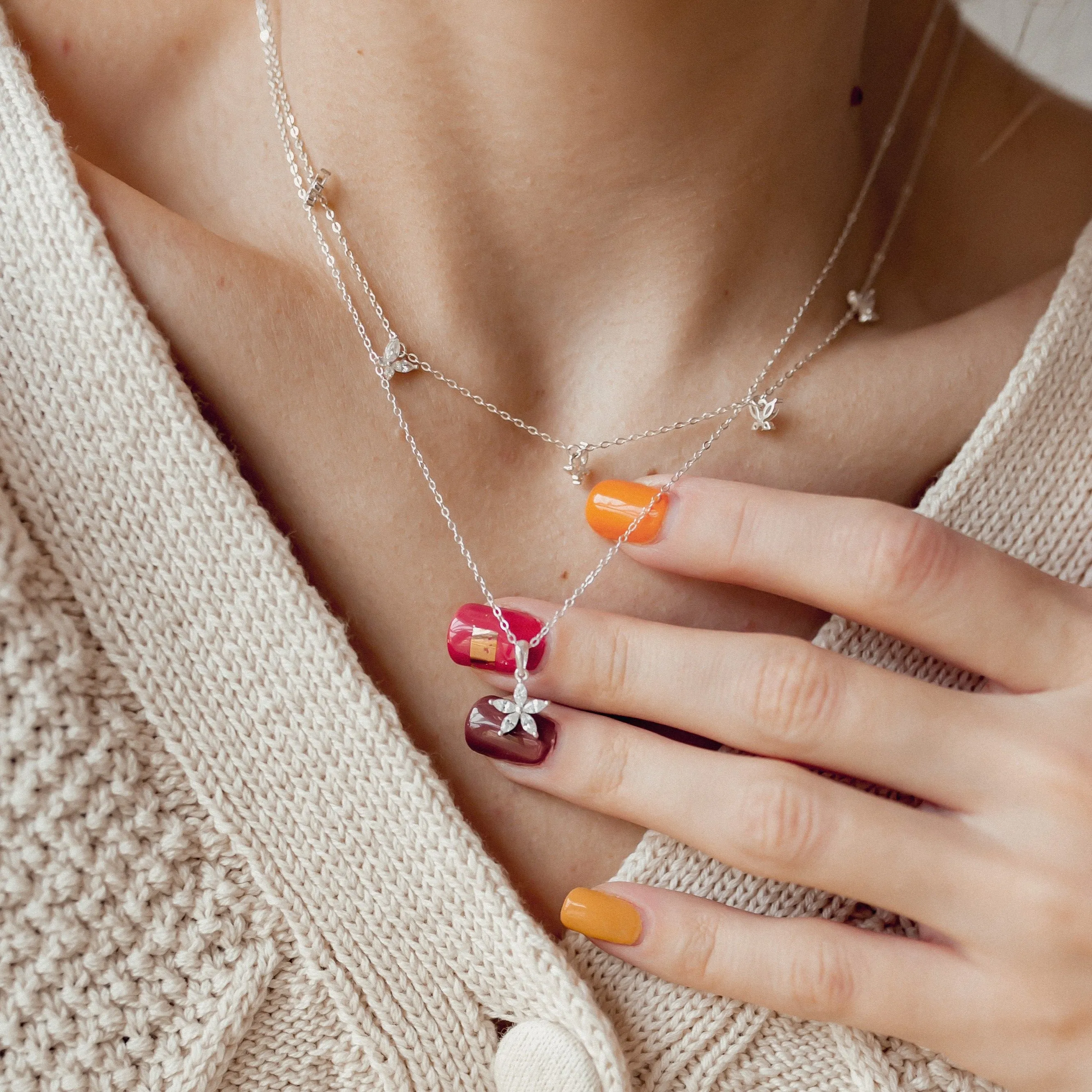 Gemstone Daisy Chain Necklace Sterling Silver