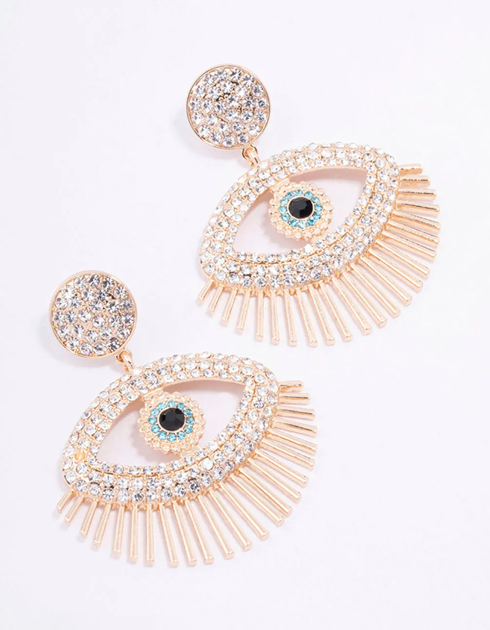 Gold Diamante Large Evil Eye Drop Earrings