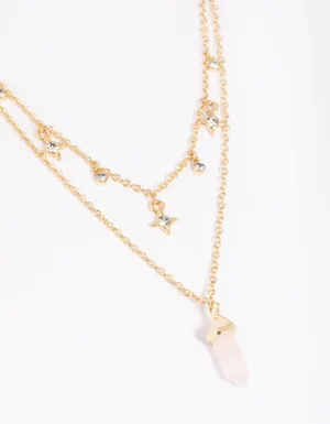 Gold Plated Star & Rose Quartz Layered Necklace