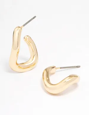 Gold Warped Hoop Earrings