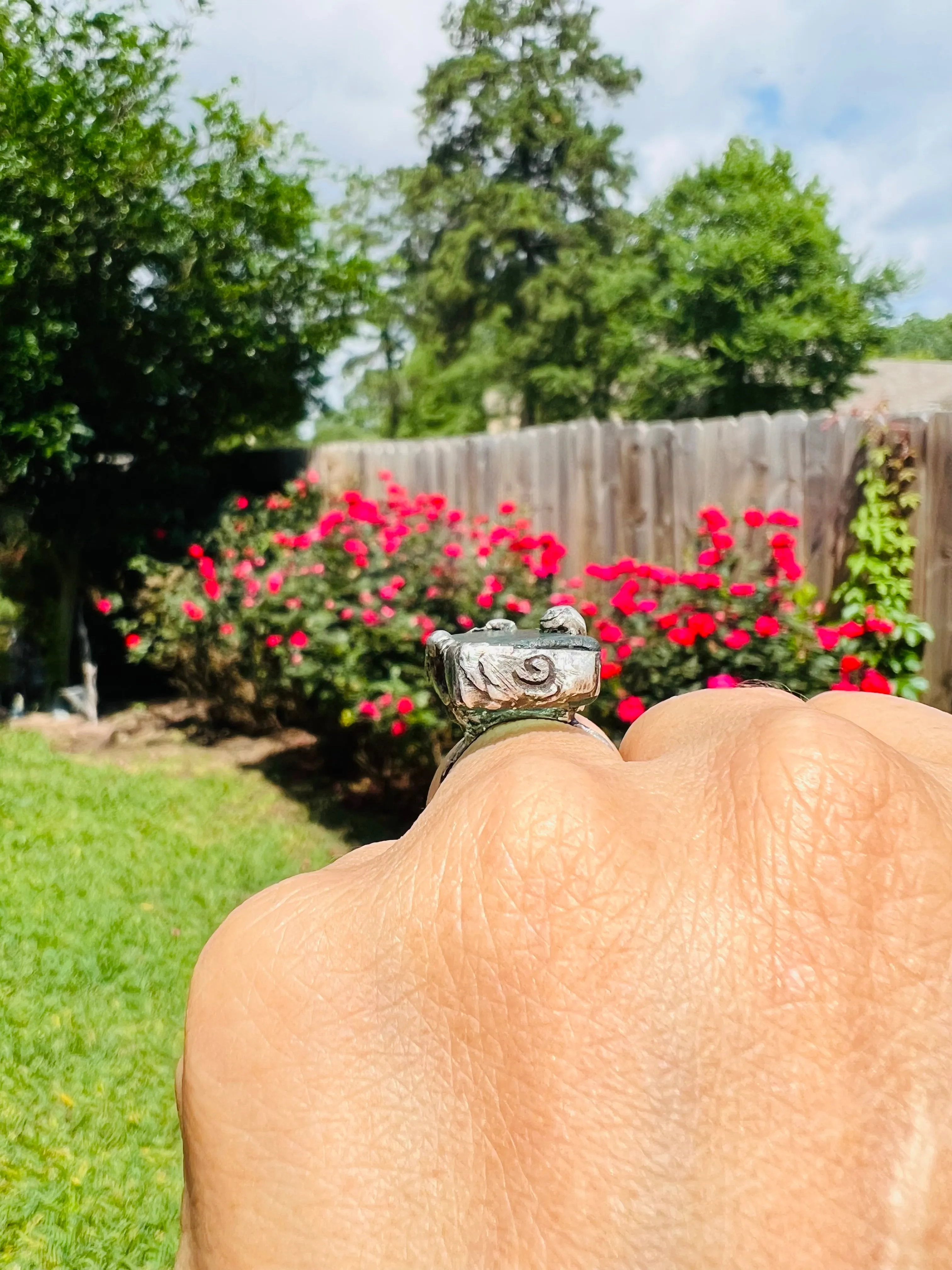 Green Sea Glass Ring Artisan Crafted with Boho Metalwork Size 8