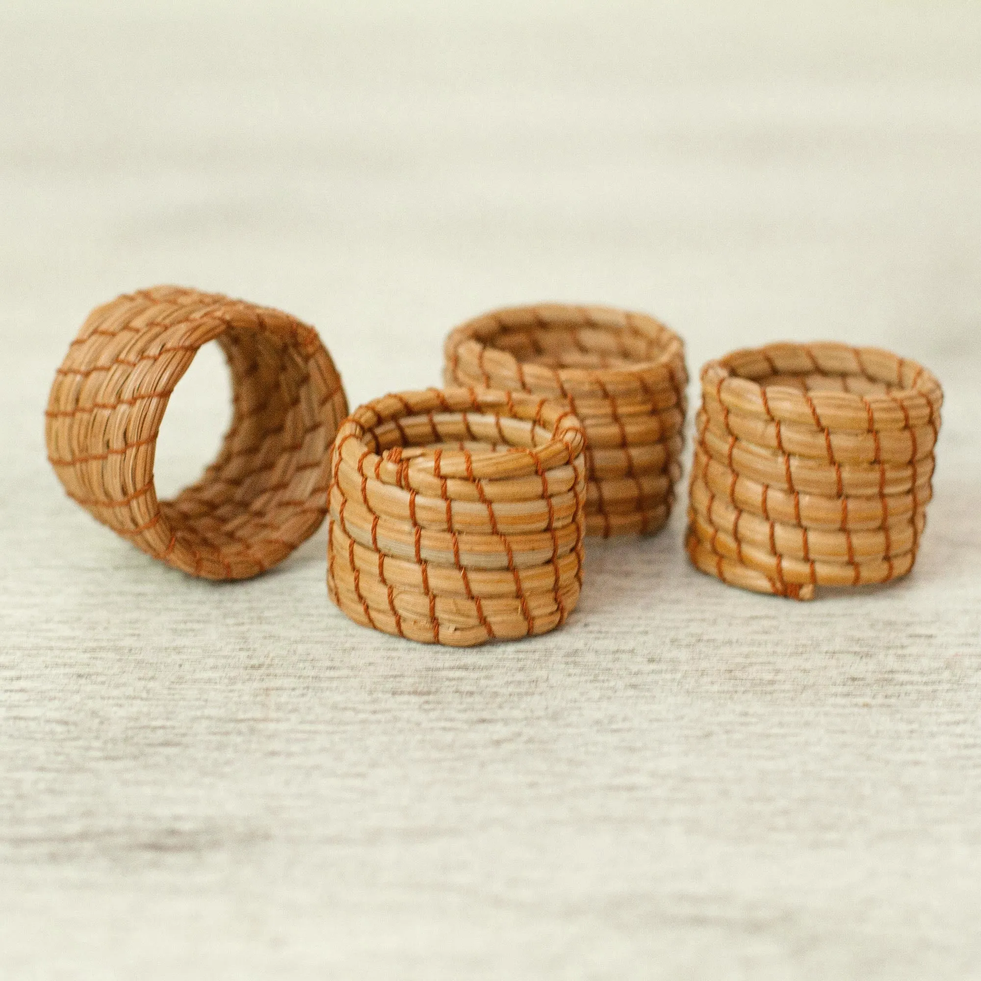 Handwoven Pine Needle Napkin Rings (Set of 4) - Taste of Home | NOVICA