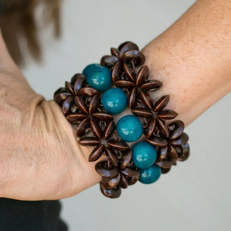 Here Today, Gone To-MAUI Brown and Blue Stretchy Bracelet