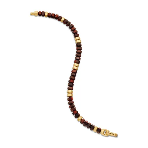 Hex Bead Bracelet with Red Tigers Eye and 18K Yellow Gold, 6mm, Size Medium