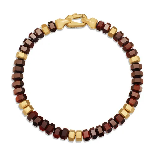 Hex Bead Bracelet with Red Tigers Eye and 18K Yellow Gold, 6mm, Size Medium