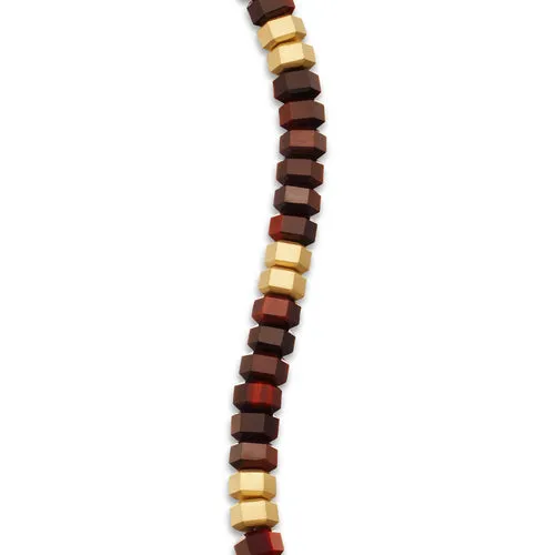 Hex Bead Bracelet with Red Tigers Eye and 18K Yellow Gold, 6mm, Size Medium