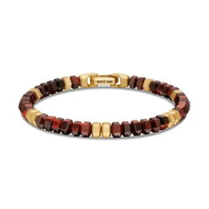 Hex Bead Bracelet with Red Tigers Eye and 18K Yellow Gold, 6mm, Size Medium