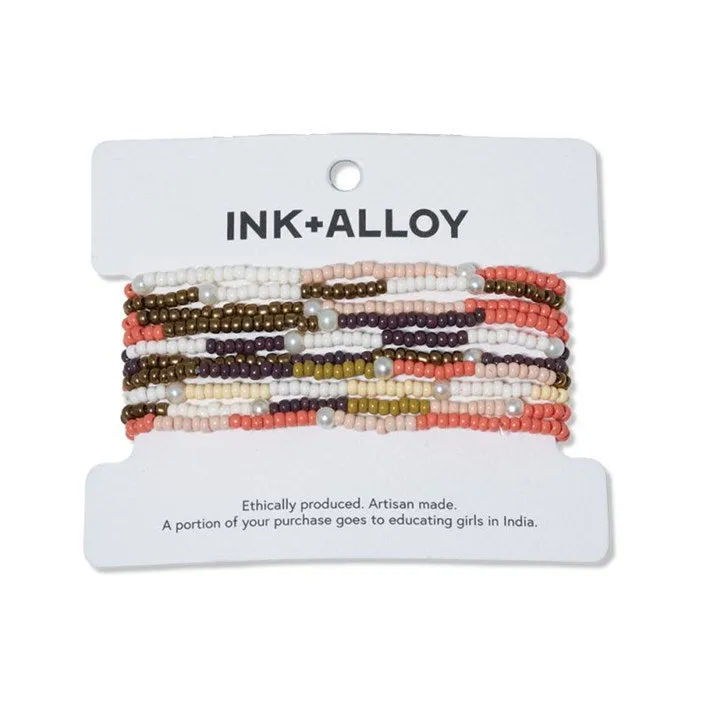 Ink   Alloy IA SBBR0901 Sage mixed colorblocks with pearls beaded 10 strand stretch bracelet set