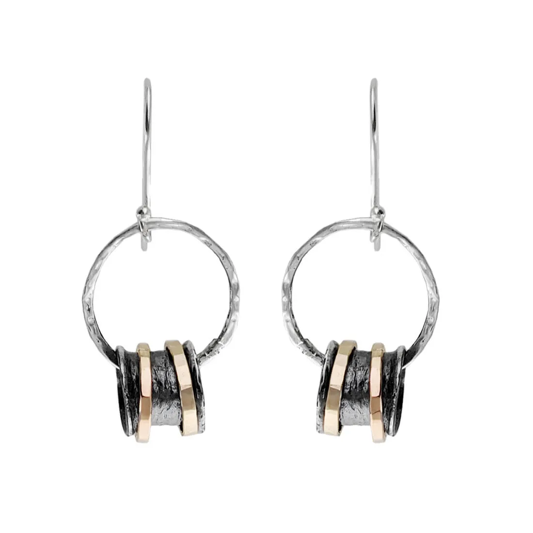 Israeli Double Mixed Metal Spinner Ring Hoop Earrings