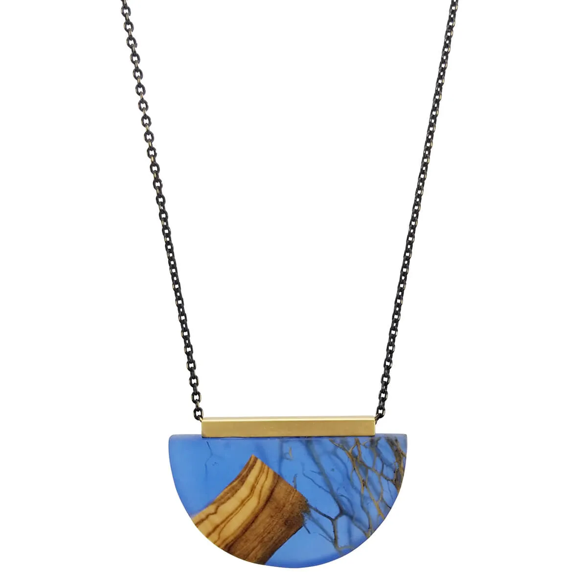 Israeli Ilana Hovev Floating Olive Wood Cactus Wisp Necklace