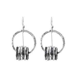 Israeli Triple Sterling Silver Spinner Ring Hoop Earrings