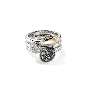 John Hardy Pebble Black Sand Diamond Pavé Stacking Rings (Set of 3) in Sterling Silver and 14K Yellow Gold