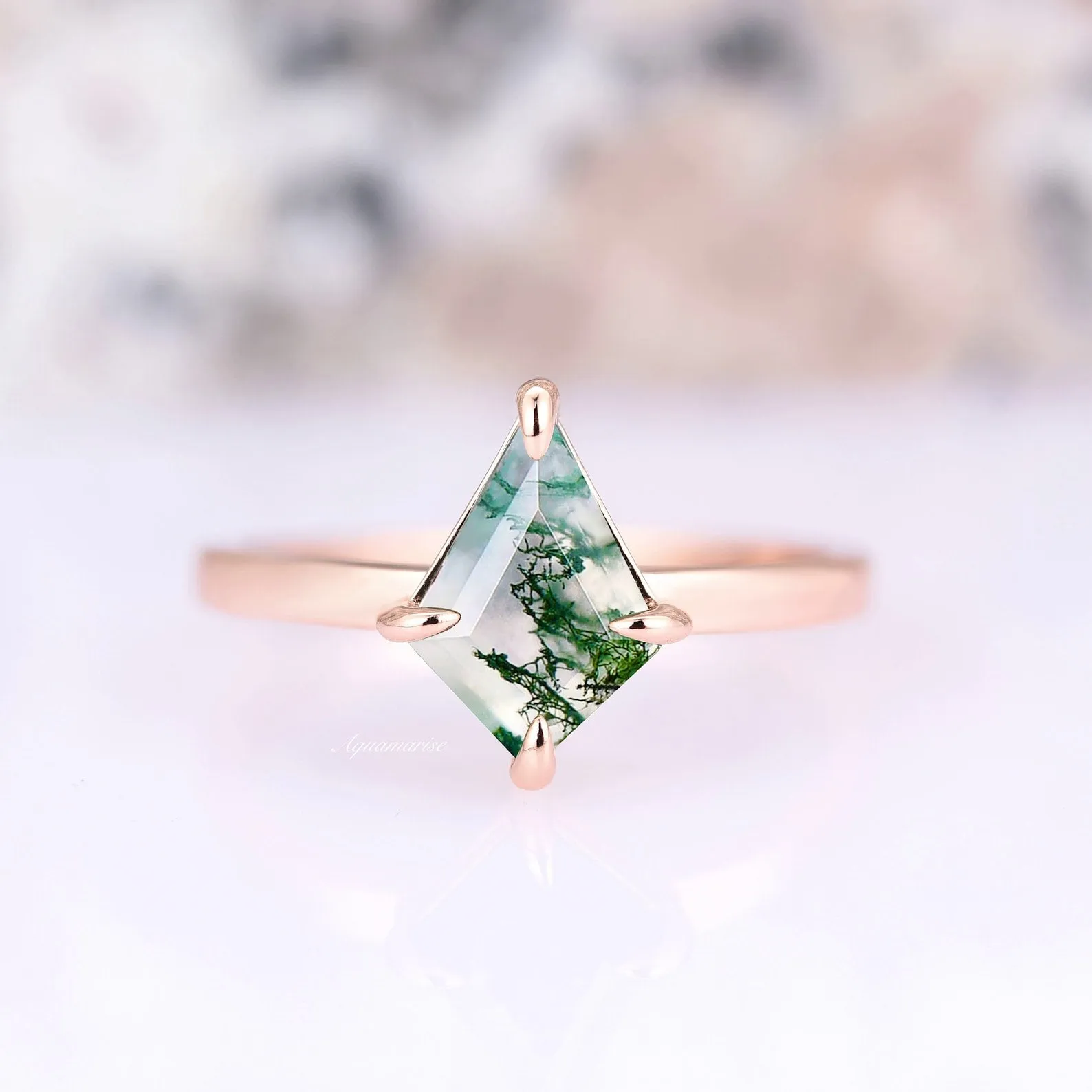 Kite Green Moss Agate Couples Ring