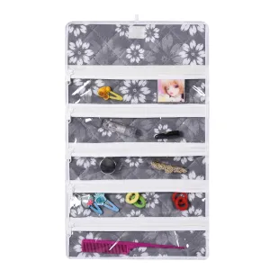 Kuber Industries Hanging Makeup Organizer | Waterproof Watches Organizer | 5 Pocket Jewellery Organizer | Cosmetic Organizer with Velcro | Foldable Payal Kit | Flower Quilted | Gray