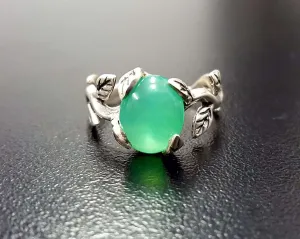 Leaf Chrysoprase Ring - Green Solitaire Ring - Vintage Leaf Ring