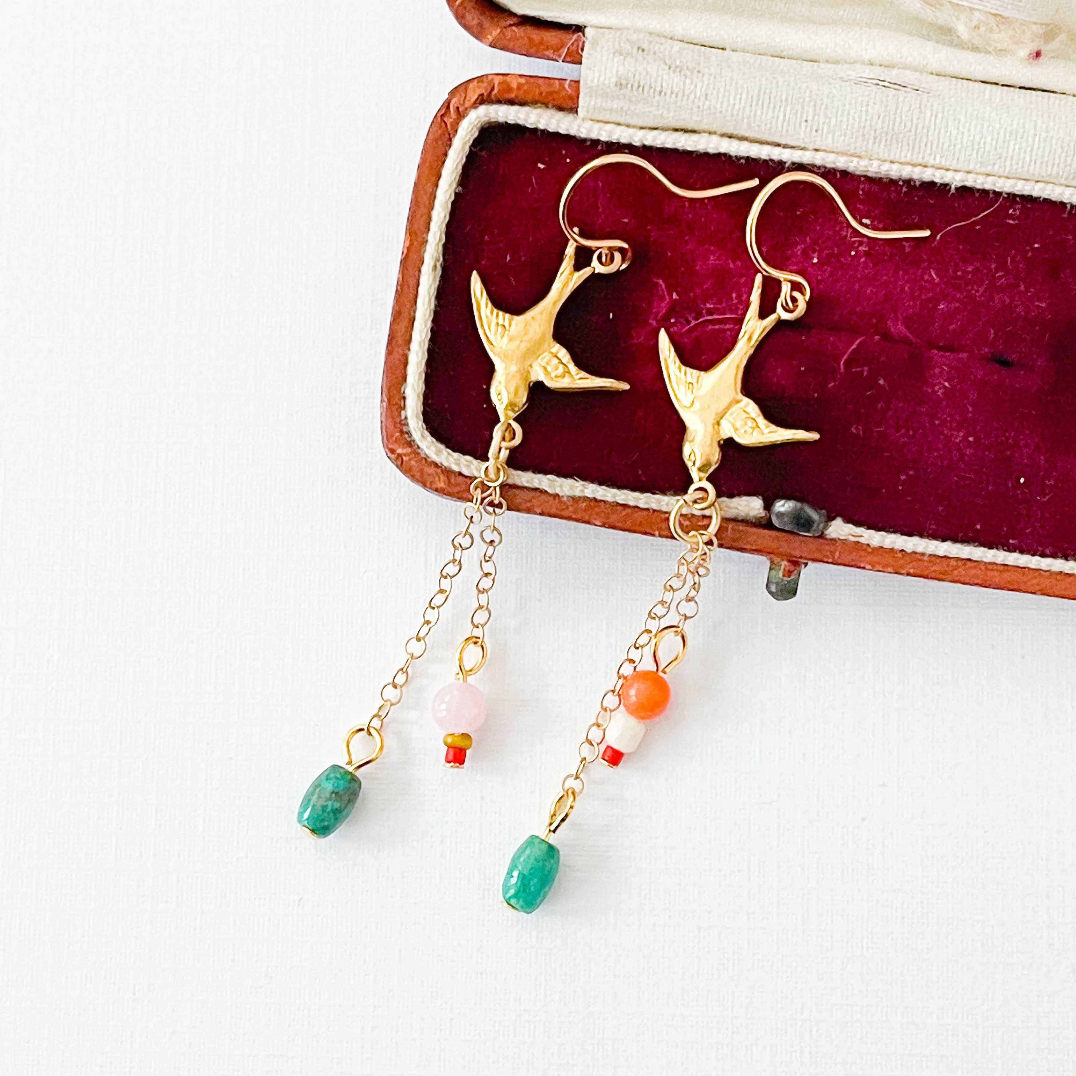 Long Bird Charm Earrings-WS