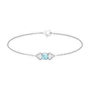 Minimal Sky Blue Topaz and Diamond Geometric Chain Bracelet