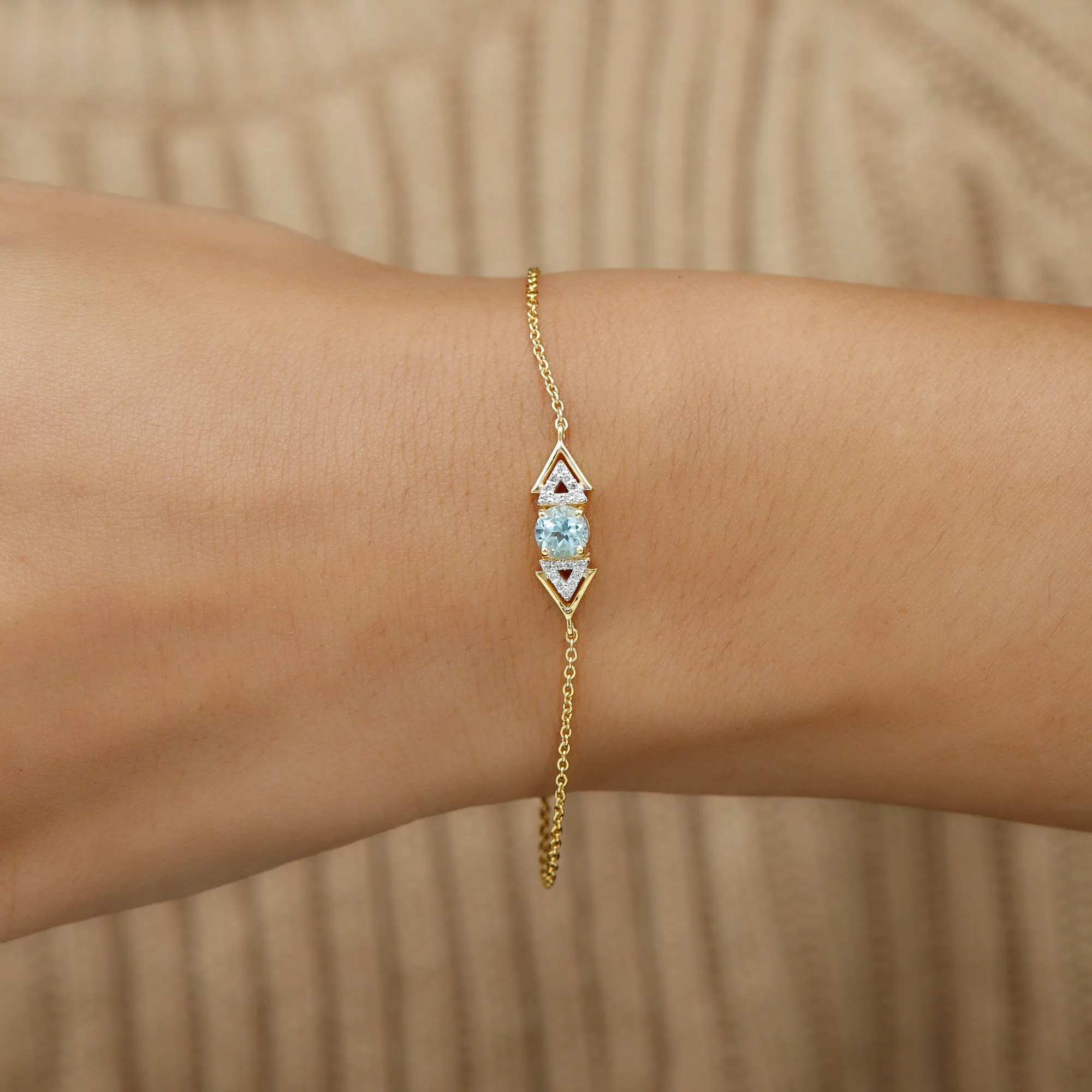 Minimal Sky Blue Topaz and Diamond Geometric Chain Bracelet