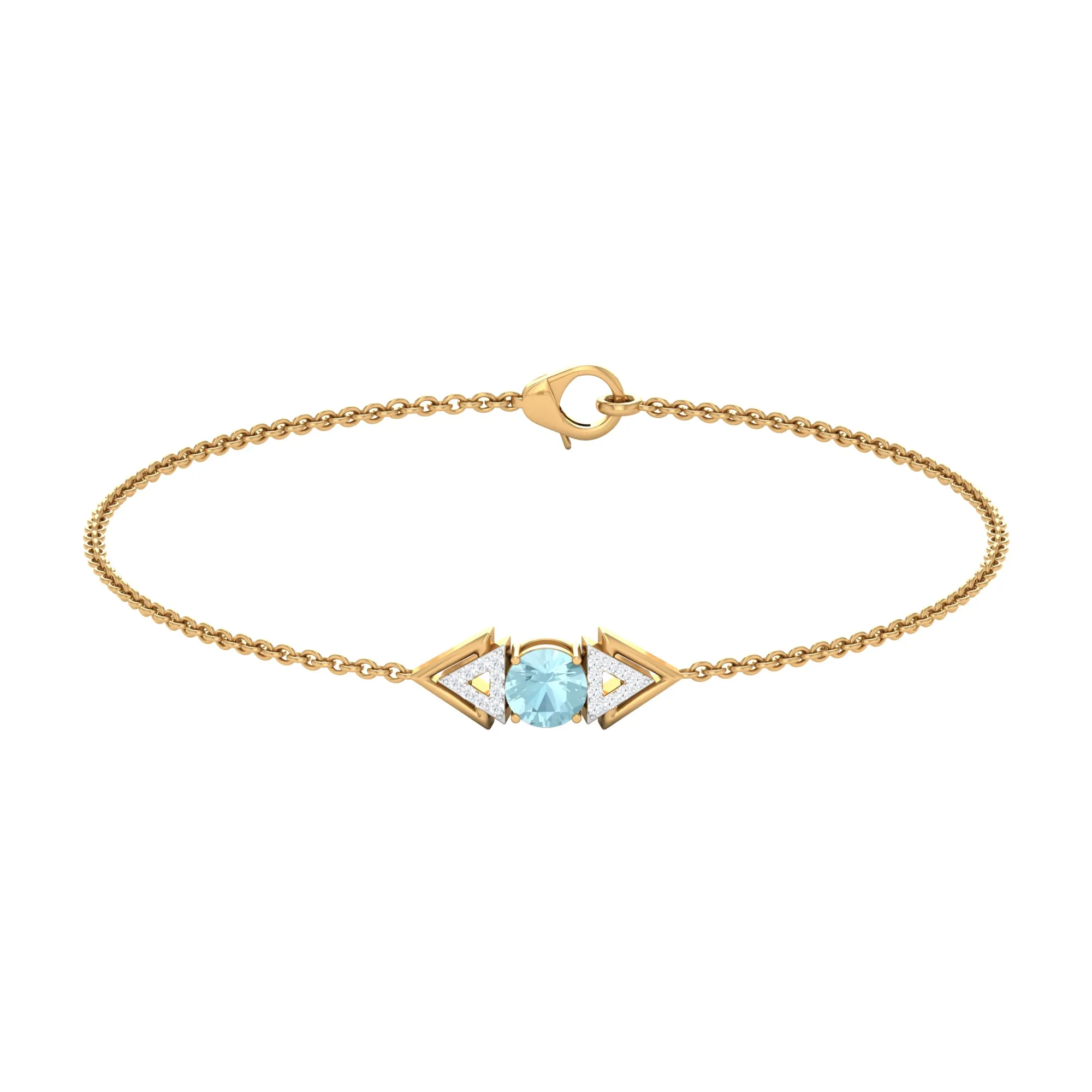 Minimal Sky Blue Topaz and Diamond Geometric Chain Bracelet