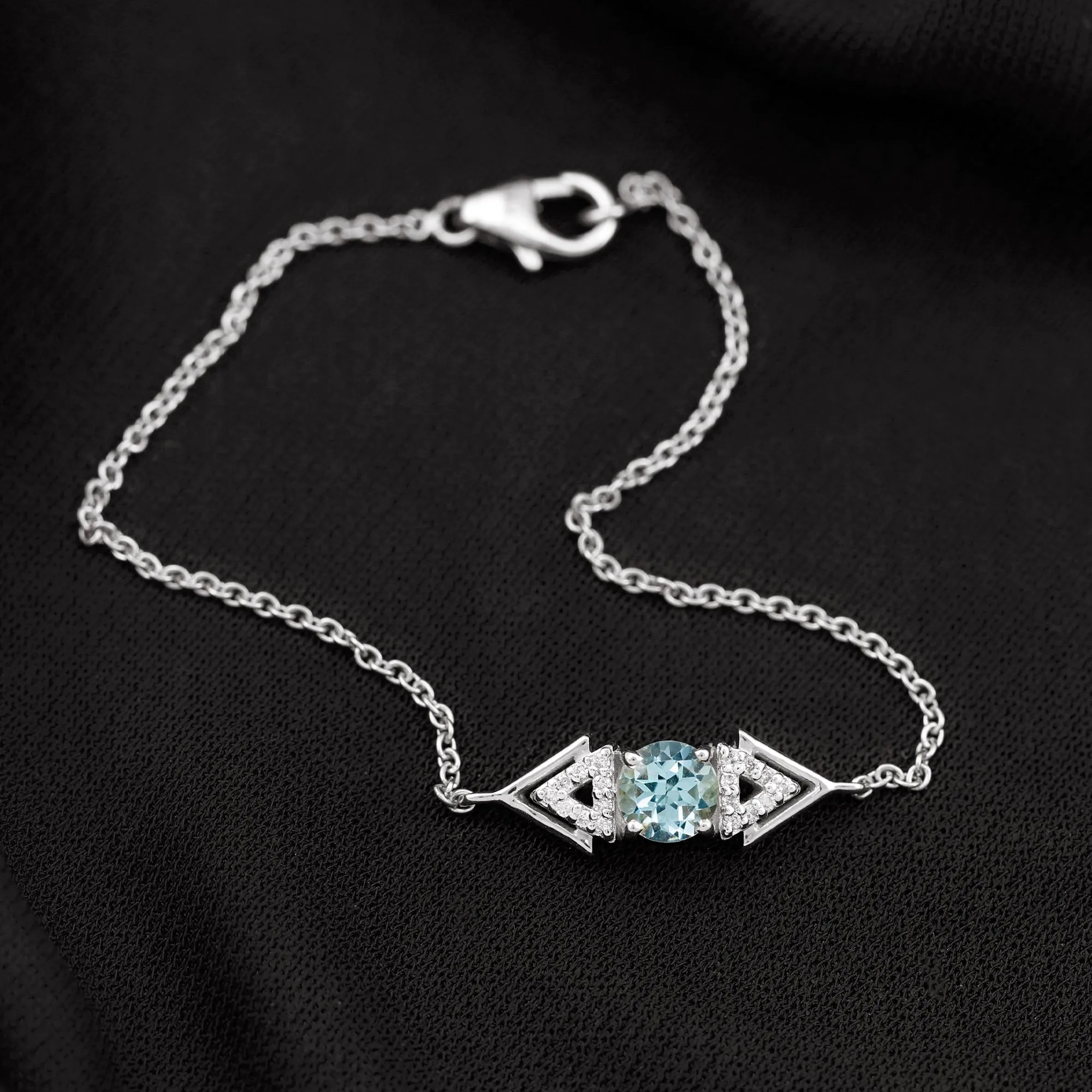 Minimal Sky Blue Topaz and Diamond Geometric Chain Bracelet