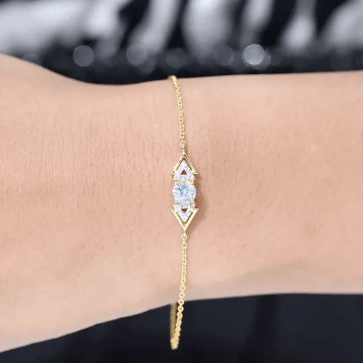 Minimal Sky Blue Topaz and Diamond Geometric Chain Bracelet